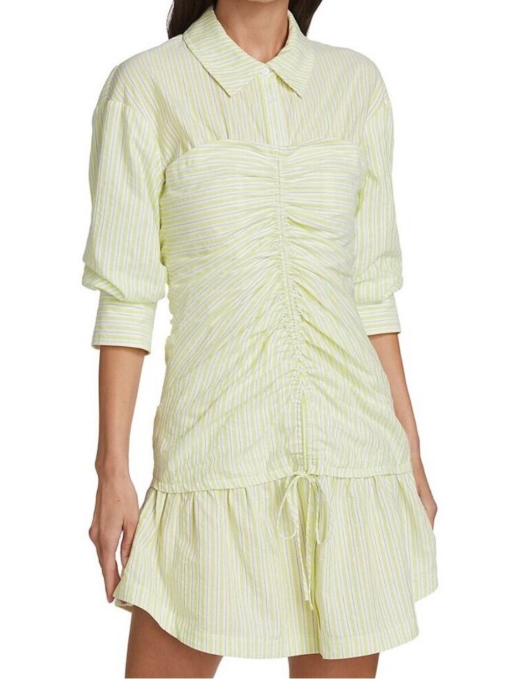 Jonathan Simkhai Delanie Ruched Stripe Shirt Dress Green White Mini Size 6
